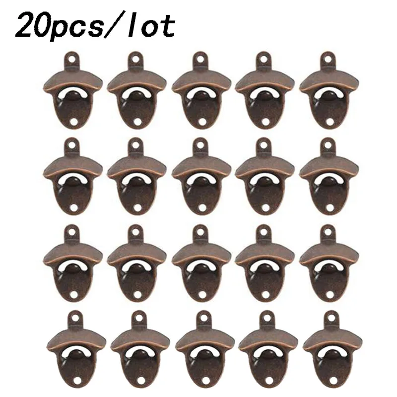 20 Pack Vintage Wall Mount Beer Bottle Opener Rustic Cast Iron Kitchen Bottle Open Set Bronze Decorative Wall-Mounted Corkscrew