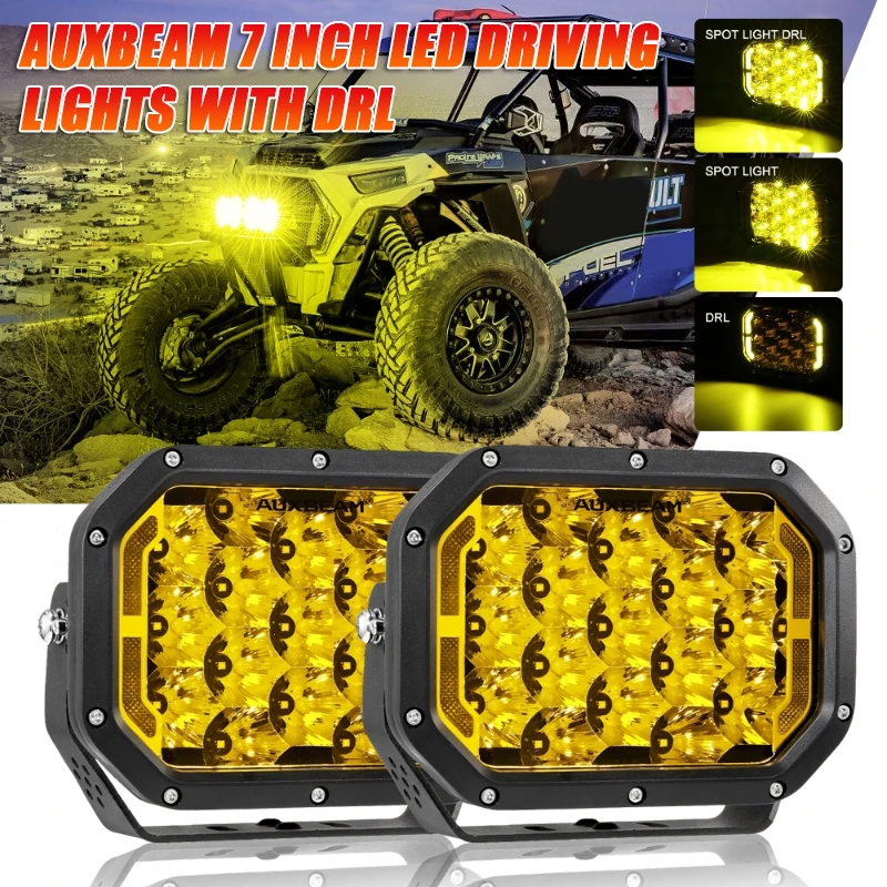 AUXBEAM 7-дюймовые прямоугольные светодиодные точечные фары дальнего света с DRL для