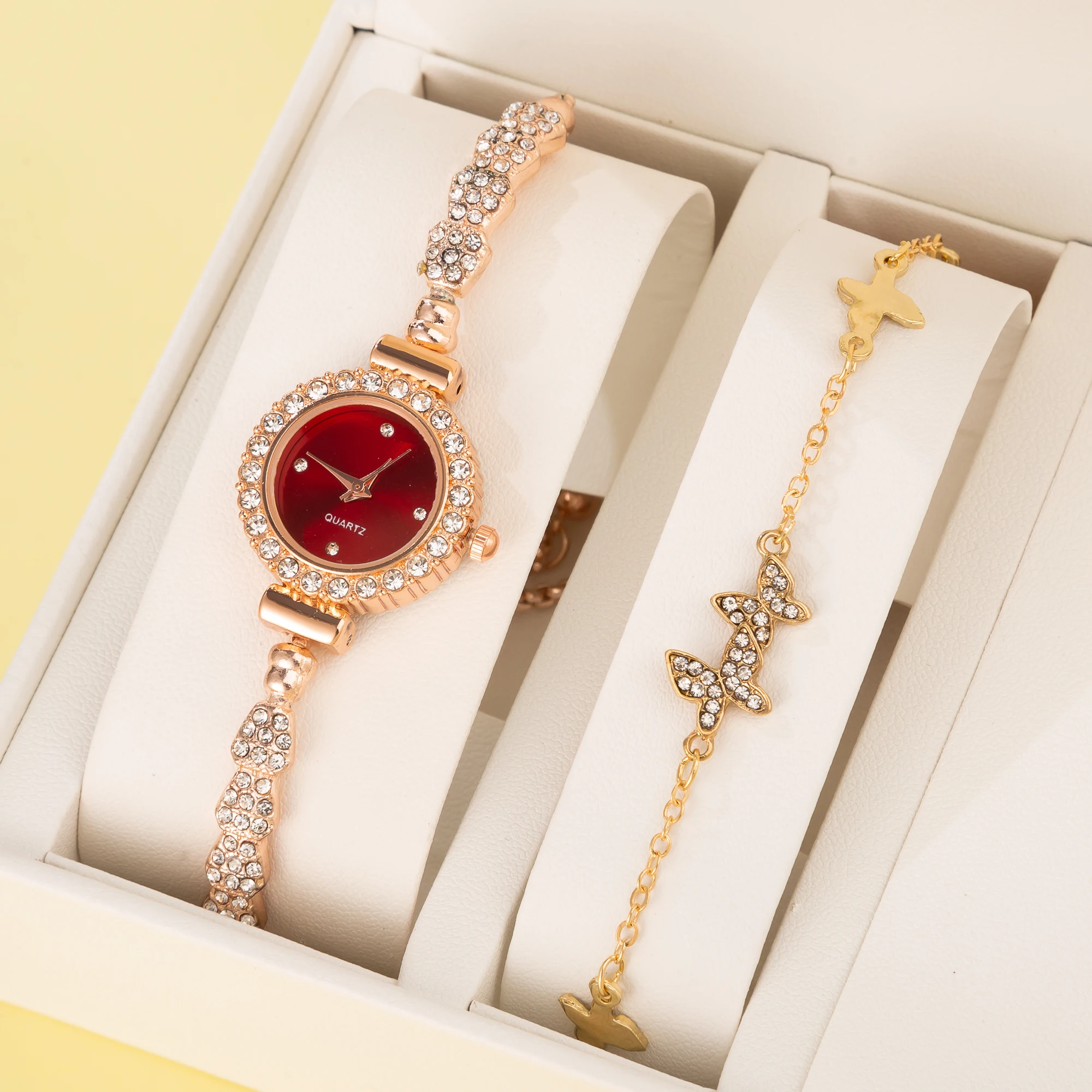 2pcs Femme Luxury Steel Women Bracelet Watch Montre Band Quartz Wristwatch Female Clock Relogio Feminino Hand Bangle Saati Gift