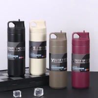 new outdoor sports bottle vacuum straw travel pot portable stainless steel spray plastic insulation