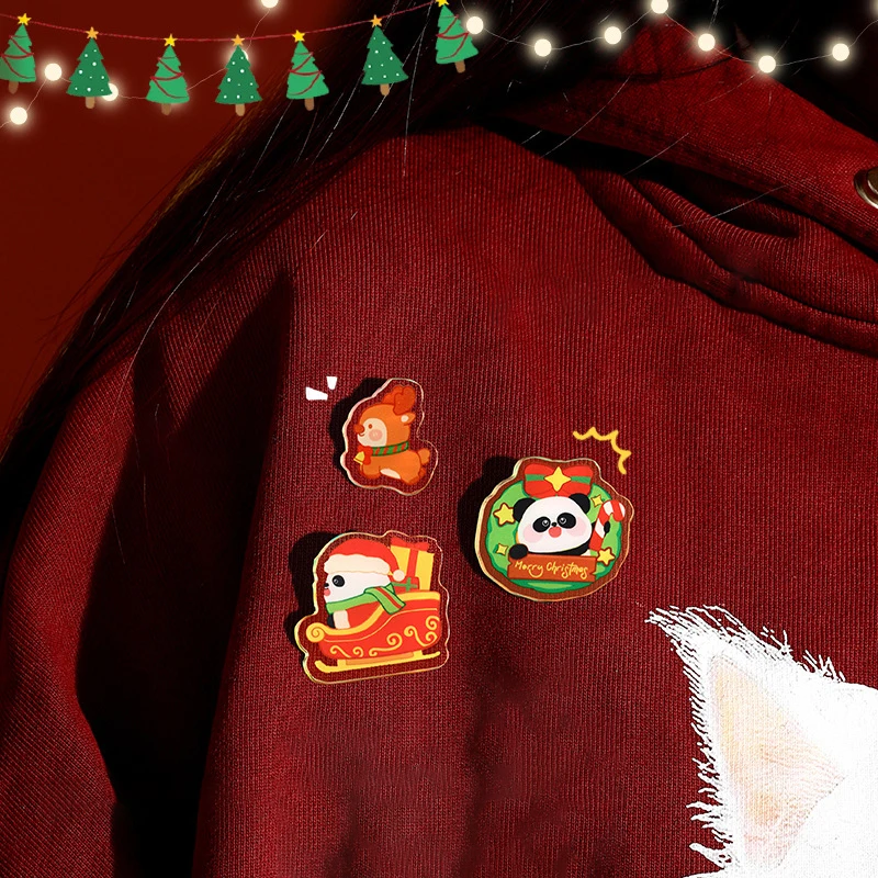 Милая мультяшная рождественская брошь с пандой креативный значок модные булавки
