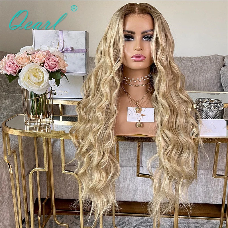 

Full Lace Human Hair Deep Wave Curly Lace Frontal Wigs for Women HD Ombre Honey Blonde Real Lace Wig Baby Hairs 180% Sale Qearl
