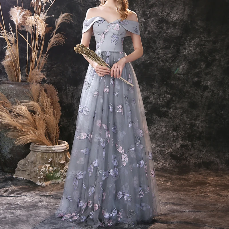 

2022 Elegant A-Line Prom Dresses Off Shoulder Sweetheart Occasion Gown Tulle Evening Dress Robe De Soirée