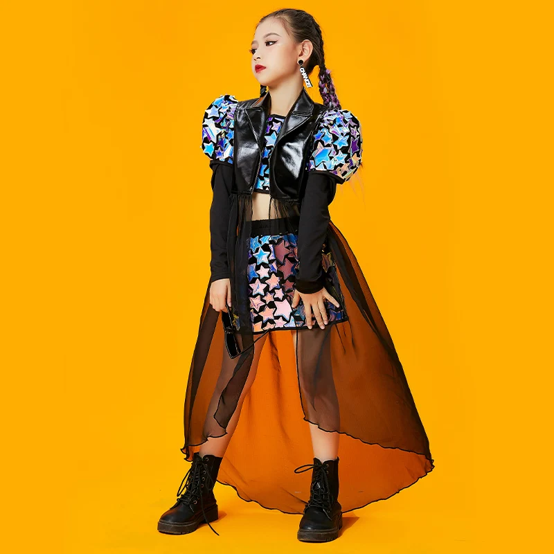 

Girls Mirror Costume Concert Jazz Performance Clothes Kids Catwalk Hip Hop Outfit Modern Festival Clothing Stage Wear 120-170CM