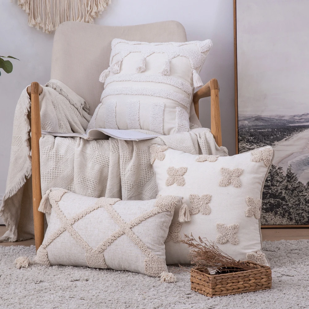 

Luxury Home Decor Boho Cushion Cover Cotton Macrame Boho Pillow Case 18x18 Woven Tufted Throw Pillow Cover With Tassel for Sofa