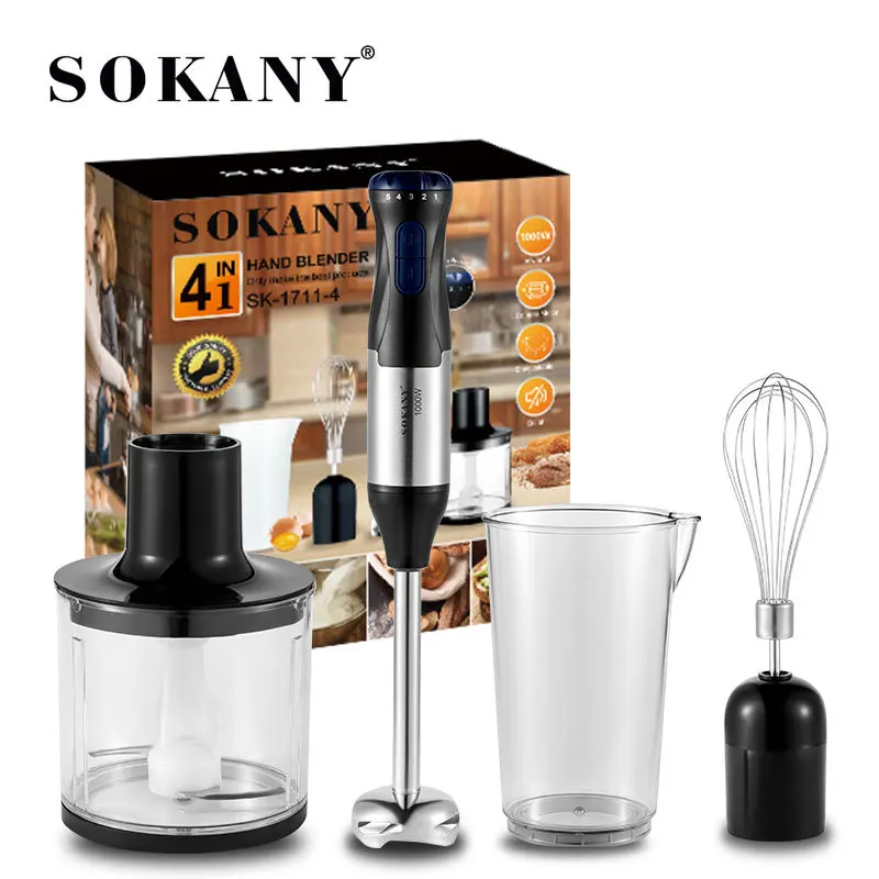 1000W Immersion Blender, 4-In-1 Stainless Steel Handheld Blender Stick Mixer with Egg Whisk, Beaker & Chopper Bowl