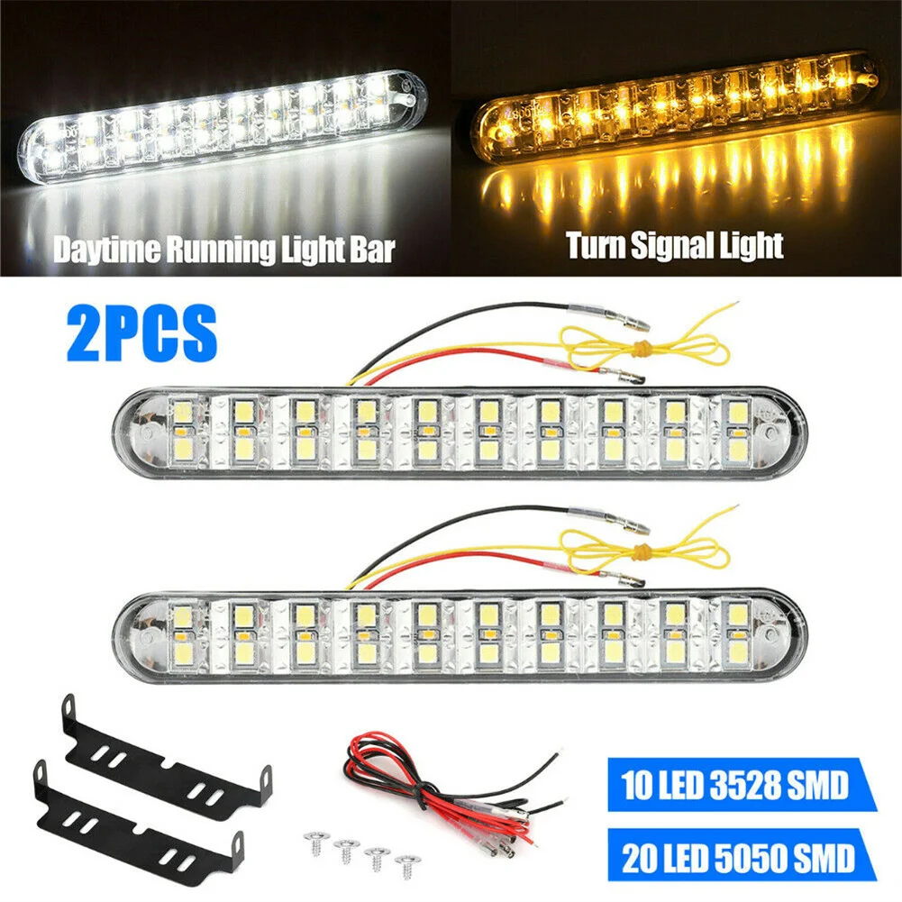 

2pcs LED Car Daytime Running Lights DRL Driving Turn Signal Fog Lamps 6000K (White) /2000K (Amber) Fog Light Kit Light