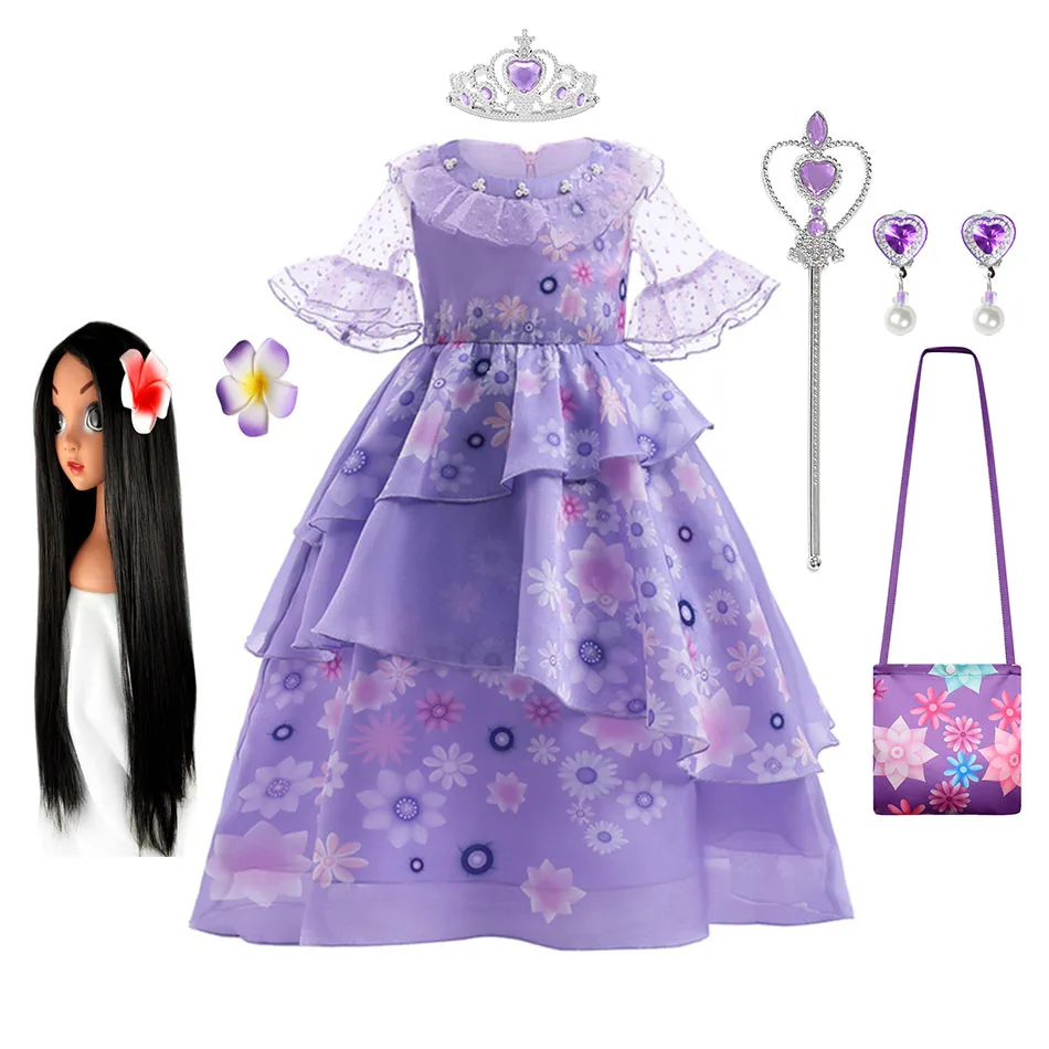 Disney  Girls Encanto Costume Princess Dress Suit Charm for Girls Cosplay Isabela Carnival Birthday Party Christmas Clothes