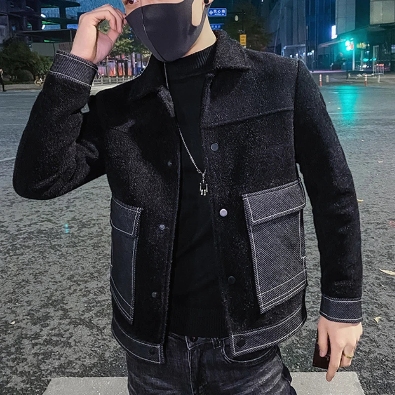 Autumn Winter Woolen Jackets Men Korean Slim Casual Business Trench Coat Short Social Streetwear Overcoat Men Clothing 2022