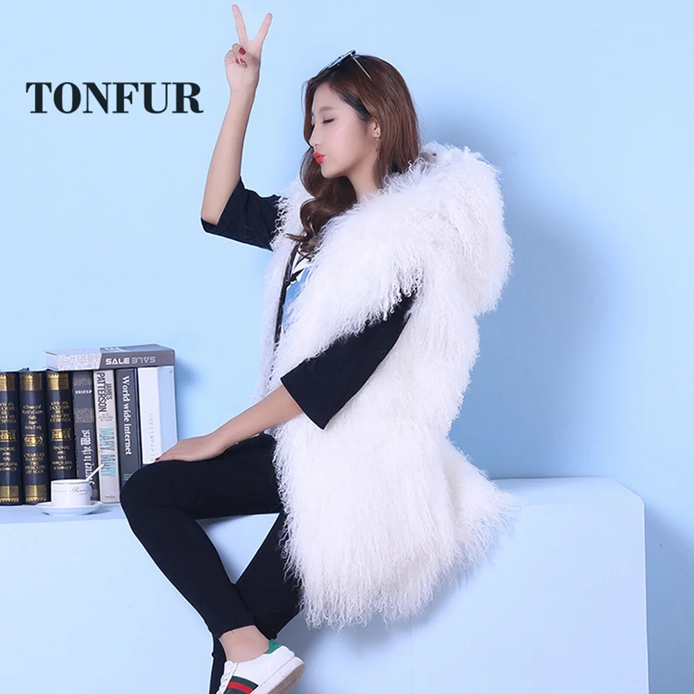 

2022 Sleeveless Genuine Mongolia Sheep Fur Vest Thick Warm Curl Tan Sheep Fur Gilet Fashion Waistcoat WSR189