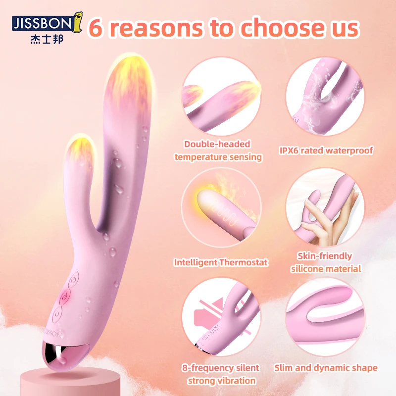 Вибратор JISSBON в виде кролика женский клитор 8 режимов вибрации двойная головка