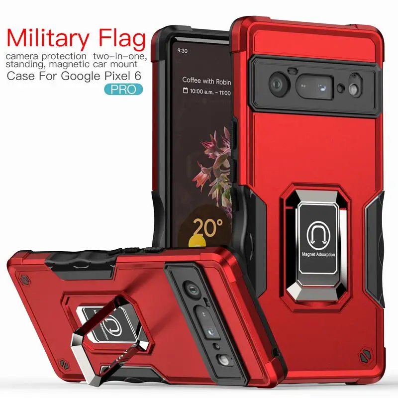 Military Full Protection Armor Case For Google Pixel 6 Pro Cover PC Hard Bumper Ring Back Pixel6 Magnet Adoption Car Mount |