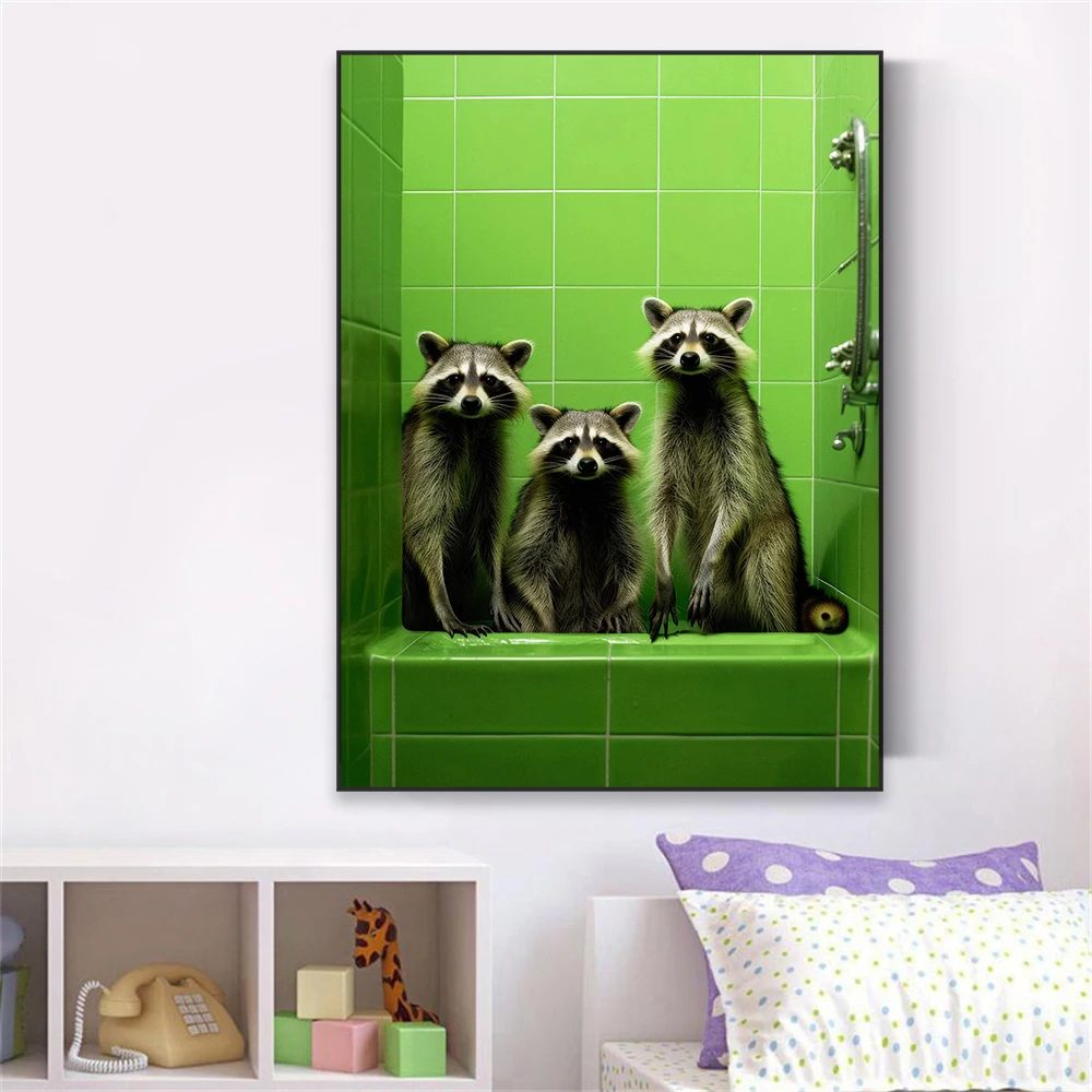 Милый плакат с рисунком енота забавные животные медведь настенное искусство
