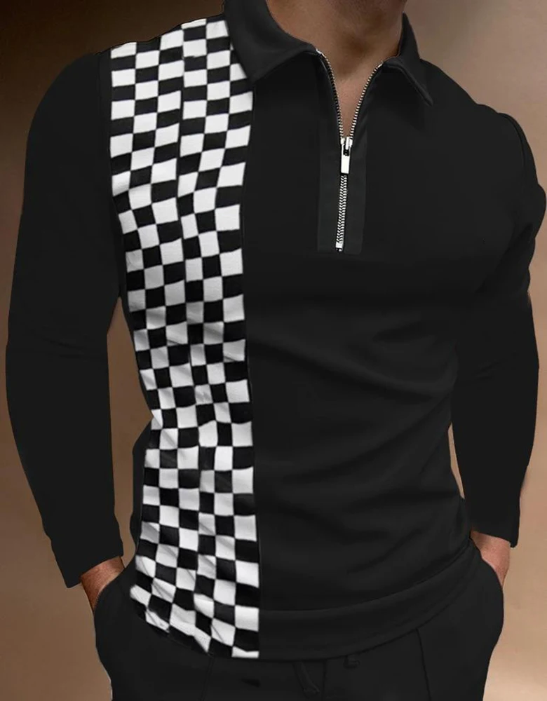 

Мужская повседневная Осенняя рубашка-поло с длинным рукавом, Мужская футболка на молнии, мужские топы, уличная одежда для гольфа, одежда для...