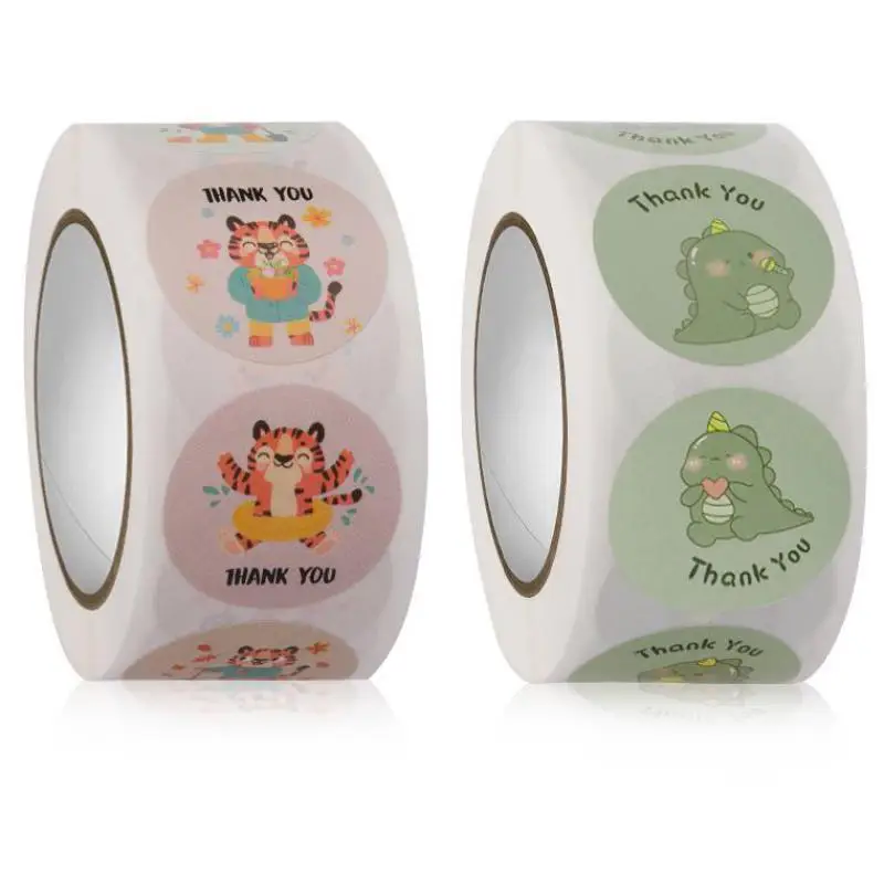 

500pcs Cute Tiger Thank You Stickers Round Adhesive Seal Labels For Small Business Packaging Thank You Card Envelopes Gift Wraps