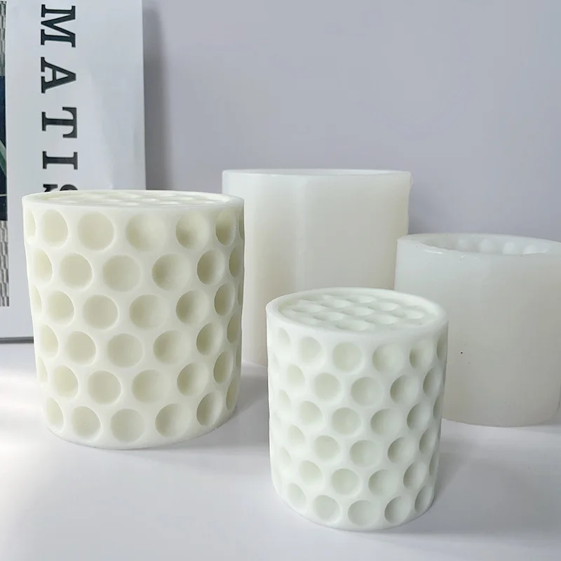

3D Geometric Cylindrical Candle Silicone Mold DIY Honeycomb Diamond Hole Handmade Soap Cake Plaster Mould Home Decor Ornaments