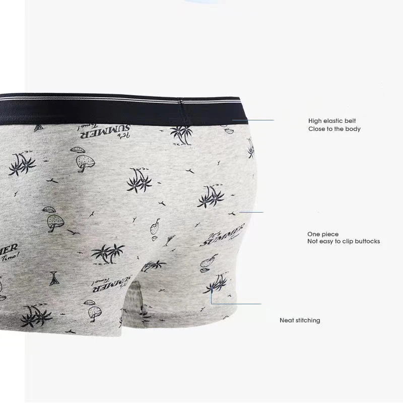 4pcs/Lot Pure Cotton Men'S Underwear Antibacterial Breathable Print Men'S Boxer Shorts Sports Plus Size Male Underpants