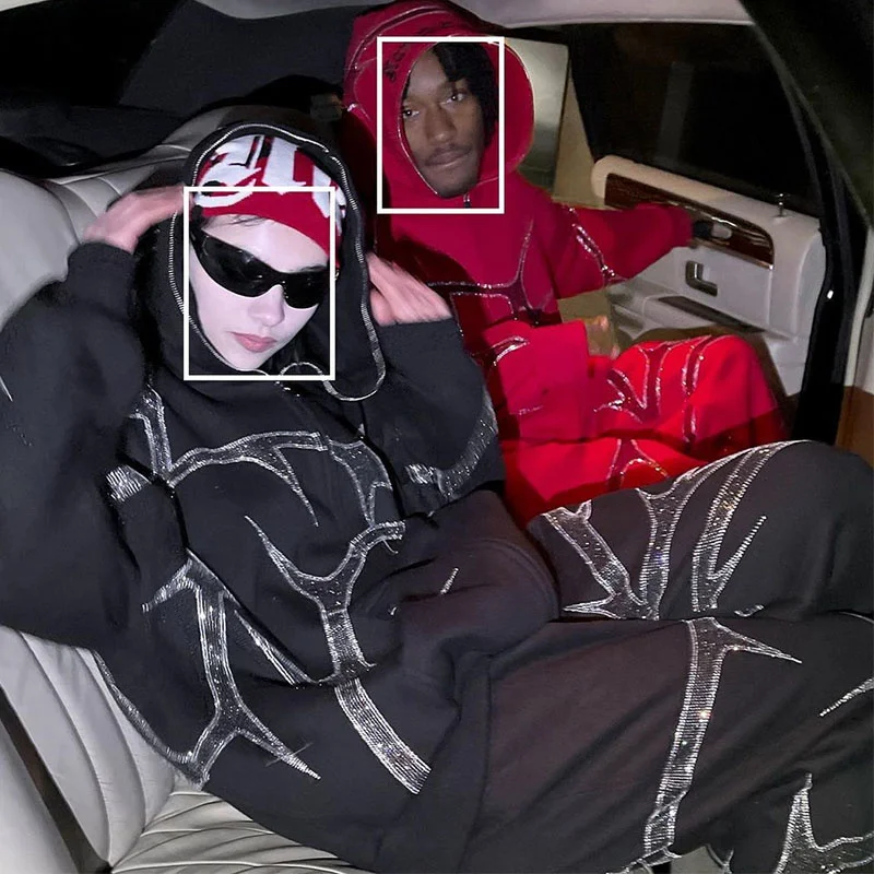 

Rhinestone Grunge Graphics Zip Up Hooded Oversized Sweatshirt Autumn Goth Punk Harajuku Men Women Hip Hop Jacket Streetwear