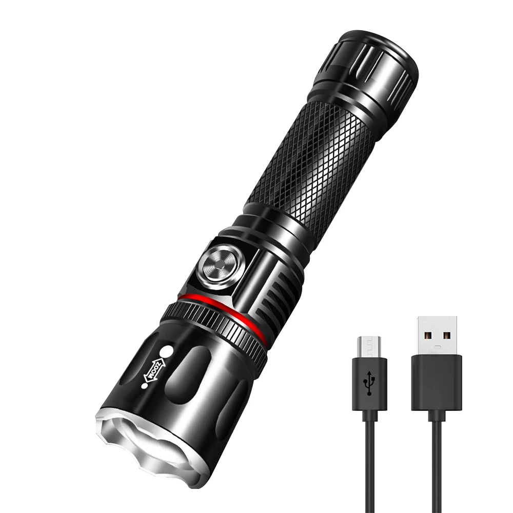 

BORUiT High Power LED Flashlight USB Rechargeable Zoom Torch 4 Modes Waterproof Tactical Flashlight Camping Fishing Lantern