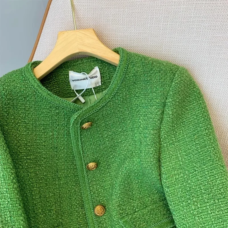 French sle Graceful Green Outerwear Women Autumn and Winter 2024 New Small High-Grade Socialite Temperament Short Top
