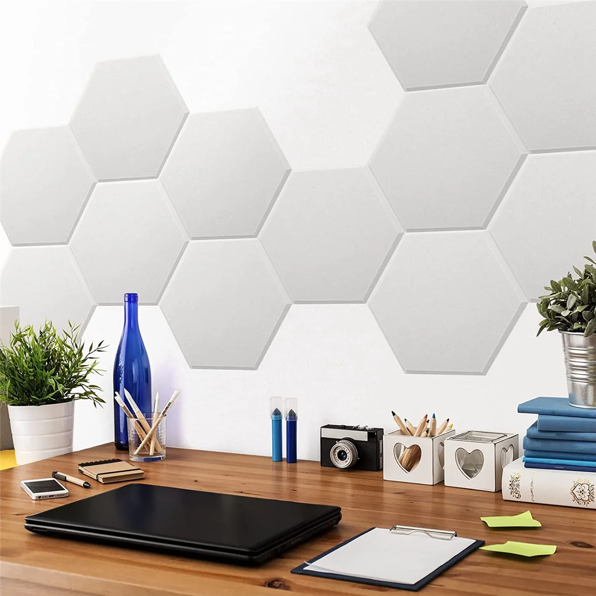 

12 Pack Self Adhesive Acoustic Panels, 14 x 12 x 0.4inch Soundproof Panels, Hexagon Sound Absorbing Panels white