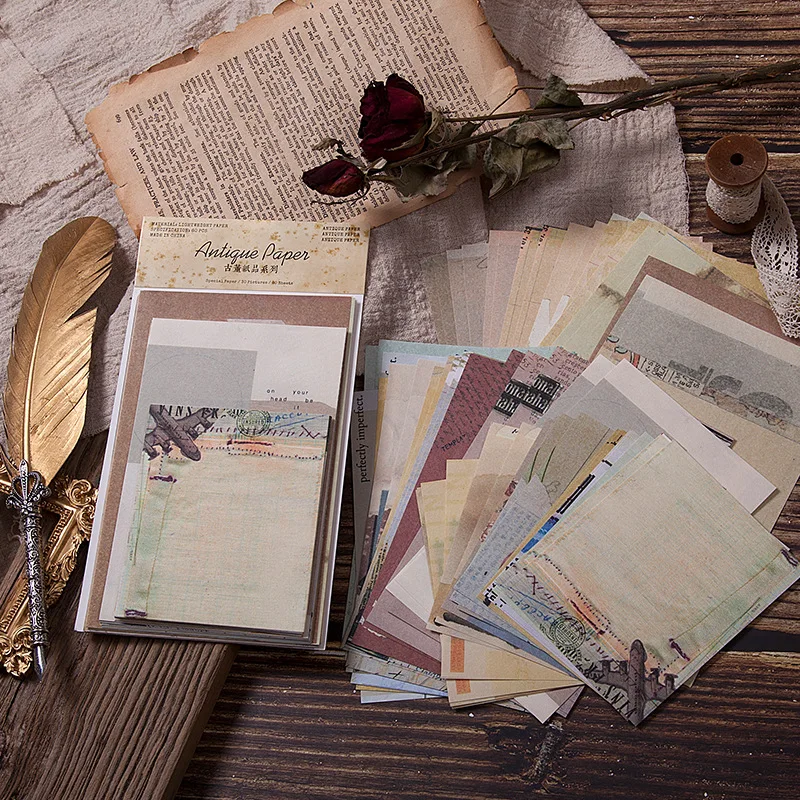 

60Sheets Material package Antique paper series Retro handbook diary DIY material decorative sticky note minimalist stationery