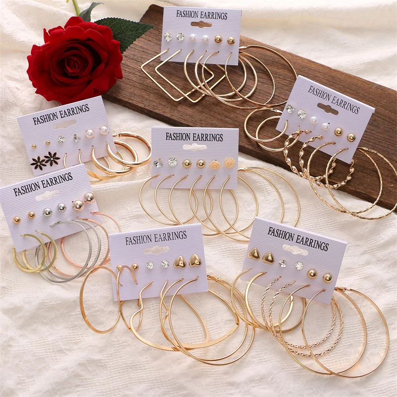 

6Pairs Simple Punk Hoop Earrings Set Big Circle Earrings Jewelry for Women Girls Ear Hoops Earring Round Oversized