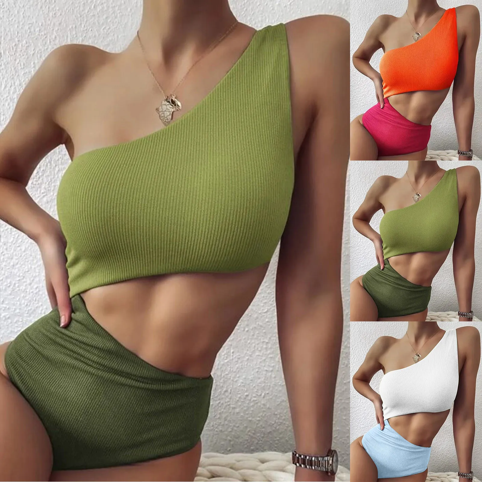 

color fashion swimsuit solid bikini ladies swimwears tankinis set thong biquinis backless vacation padded monokini