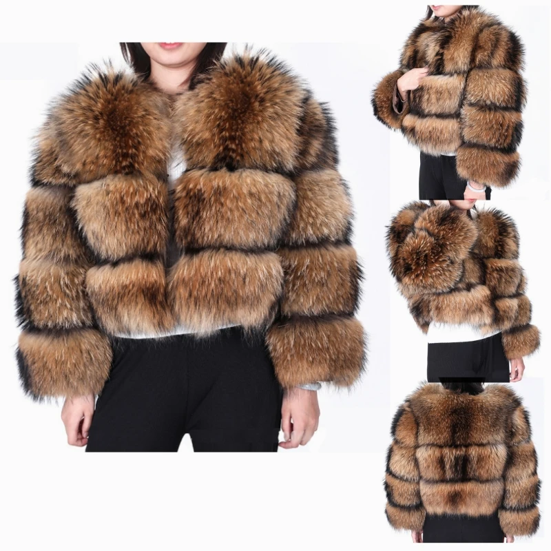 2021 fox fur splicing short coat imitation fur coat autumn and winter warm short raccoon fur women's fur coat