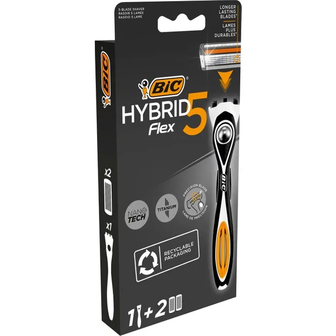 Flex 5 Hybrid Men's Razor 1 Handle + 2 Heads (5 Blades) Nano