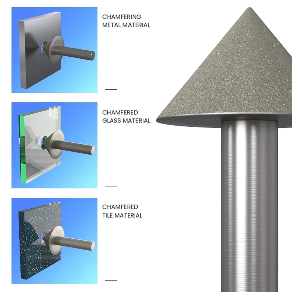 

Chamfer Diamond Grinding Head Cone Processing For Cutting Machining Round Shank Taper 1pc 90 Degrees Accessory