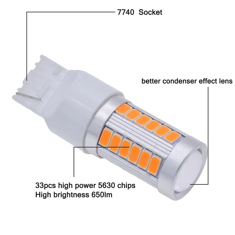 7440 T20 Светодиодный лампочки янтарно-желтого цвета 900 люмен супер яркие поворотные