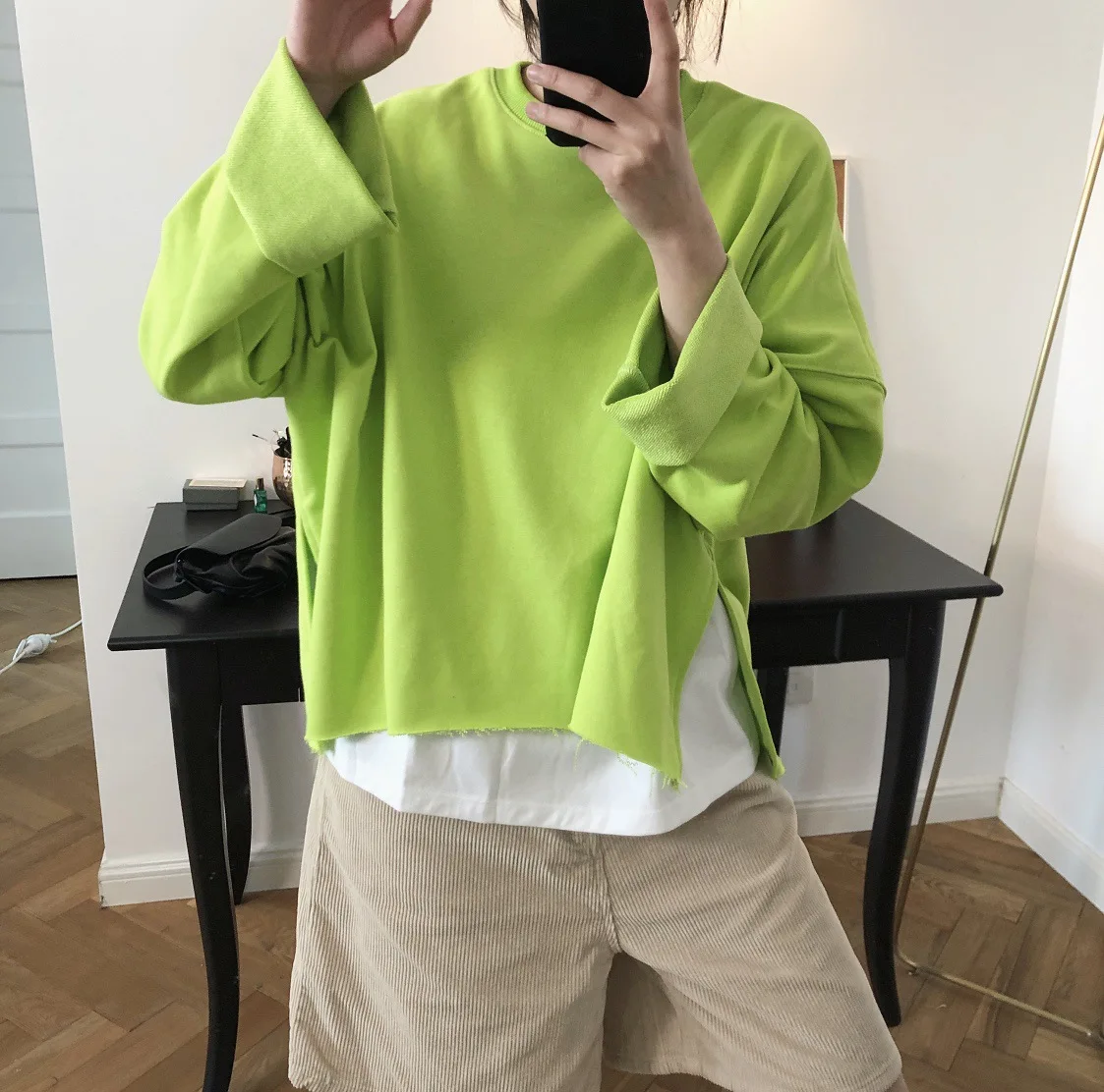 Fluorescent Green Clothes Women Sweatshirts Winter Long Sleeve O-Neck 2022 spring thick Cotton Pullover Casual Classic Cozy Tops