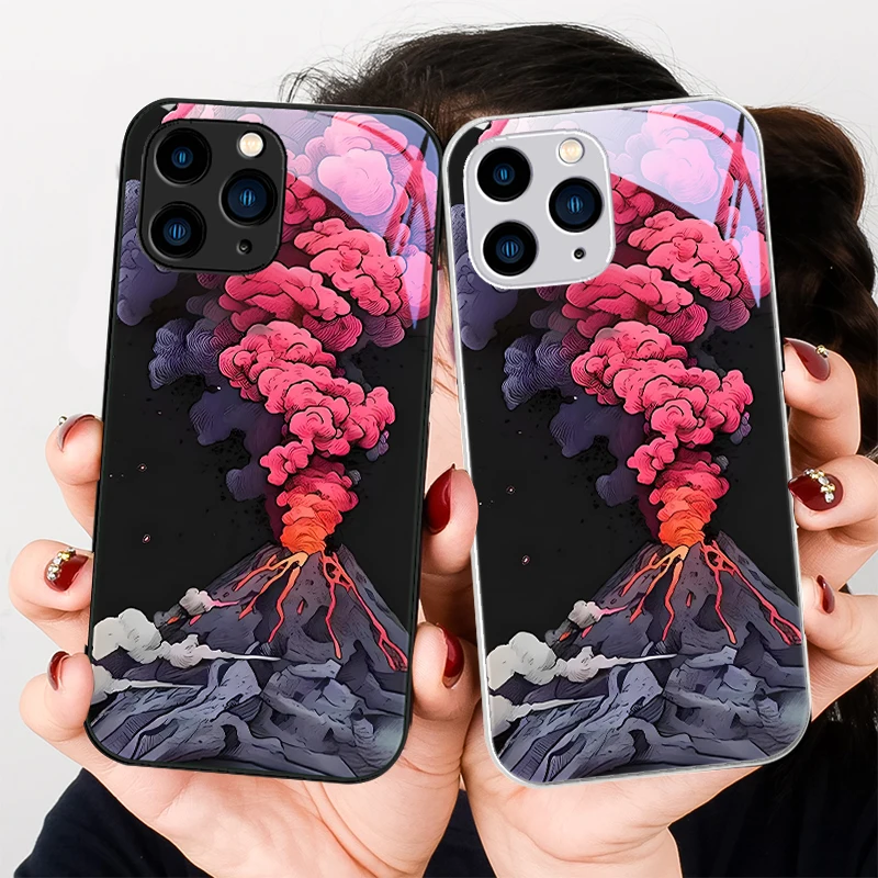 Simple Pink Volcanic Grey purple For Iphone 16 Plus 15 14 13 12 Mini 11 Pro Max X XS XR 7 8 2022 Tempered Glass Phone Case