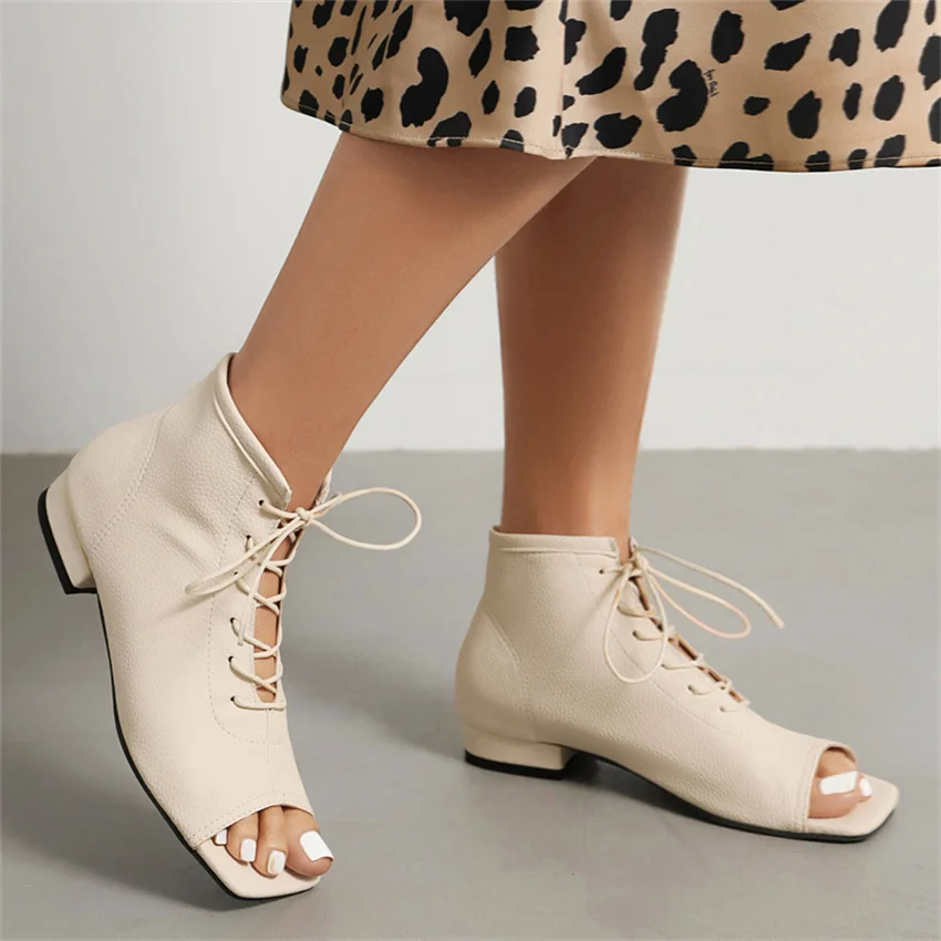 

Женские босоножки, Новинка лета 2023, женская обувь на плоской подошве, со шнуровкой спереди, размер 43, ботильоны с открытым носком, Прямая поставка