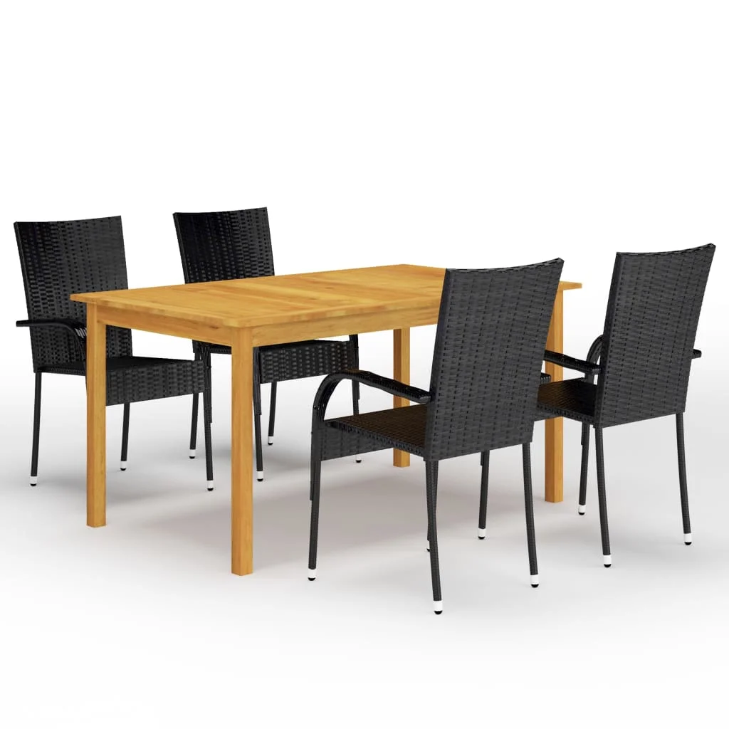 

5 Piece Patio Dining Set Black Solid acacia wood & PE rattan A Outdoor Table and Chair Sets Outdoor Furniture Sets
