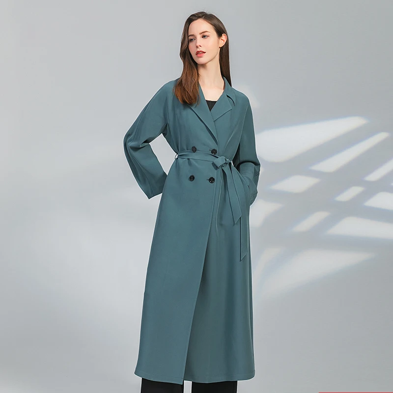 

Love Causal Grey Blue Autumn Women Trench Coat Split Joint Elegant Long Sleeve Coat Long Coat with Belt Windbreaker FY018
