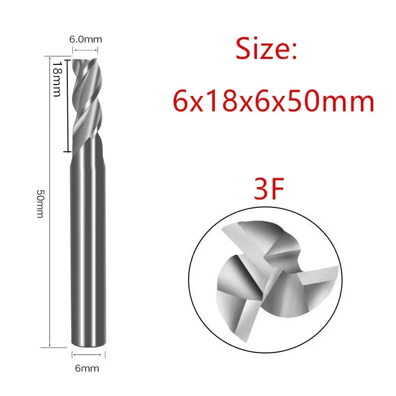 

HRC55 3-зубая концевая фреза из твердого сплава, алюминиевая акриловая концевая фреза, фреза с ЧПУ, деревообрабатывающая фреза