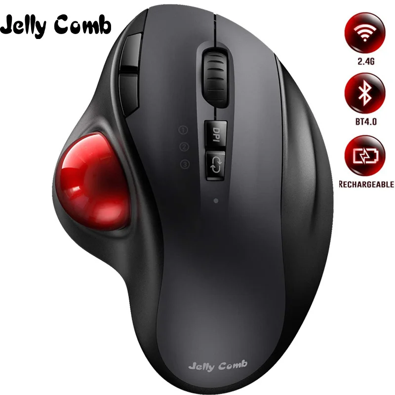 

Jelly Comb Bluetooth Trackball Mouse Rechargeable 2.4G USB Wireless & Bluetooth Ergonomic Mice for Laptop Tablet PC Mac
