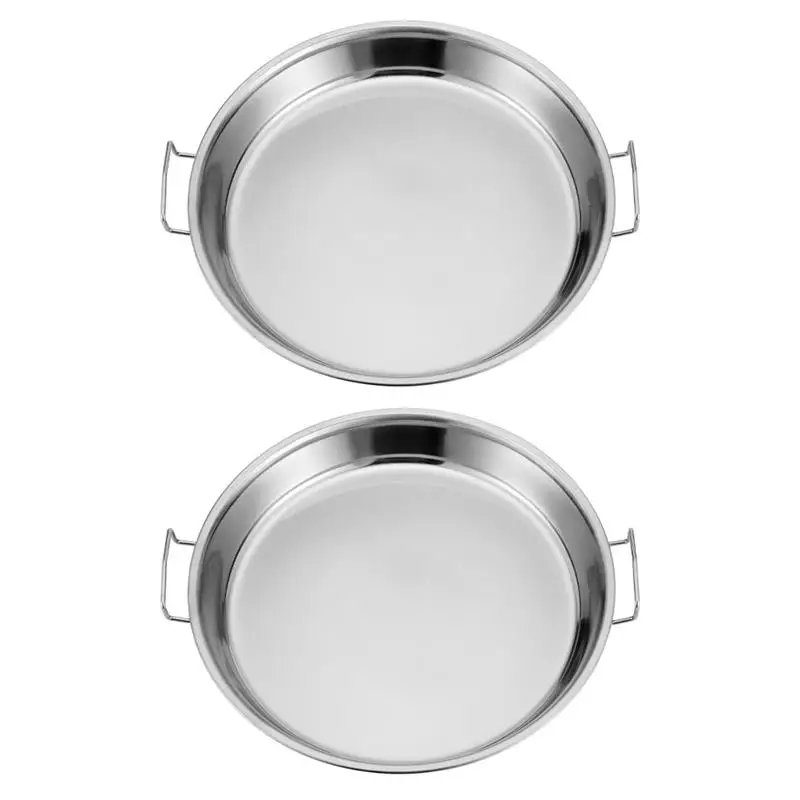 2pcs Stainless Steel Cold Noodle Plate Steamed Rice Tray Handle Steaming Plate Double Ear Plate Resistant Kitchen Steaming Plate