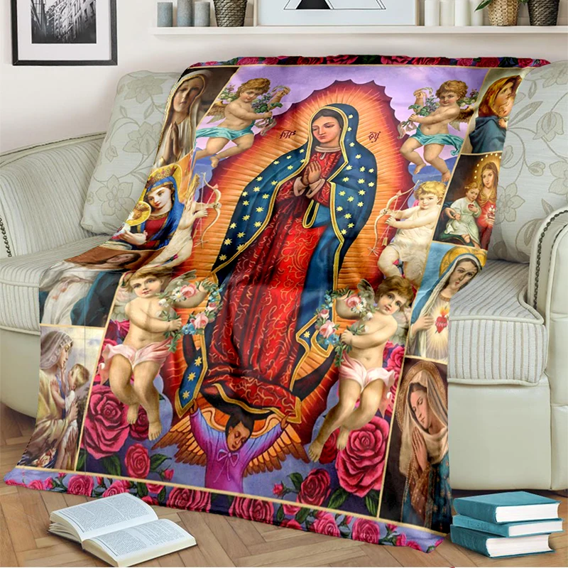 

Our Lady of Guadalupe Blanket Religion Mary Throw Blanket Soft Sofa Cover Flannel Lightweight Warm Blankets for Bedroom Couch