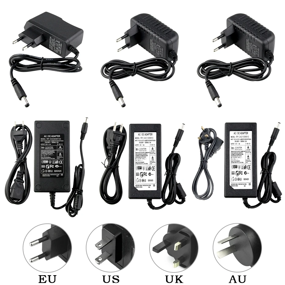 

Адаптер питания постоянного тока 12 В 24 В, трансформатор для светодиодного освещения 1A 2A 3A 5A 6A 8A 10A, вилка для ЕС, США, Великобритании, Австрали...