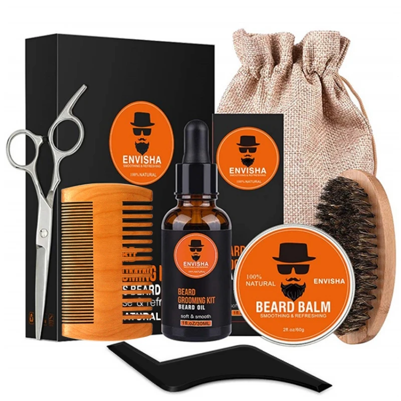 7Pc Men's Beard Care Beard Set Beard Cream Beard Oil Natural Plant Extracts No Stinging Clean Supple Silky Smooth Soft Beard Kit