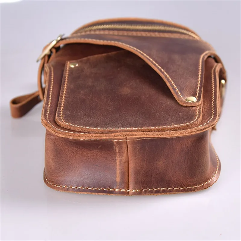 Vintage crazy horse cowhide men's waist pack casual high-quality natural genuine leather motorcycle belt bag runner phone bag
