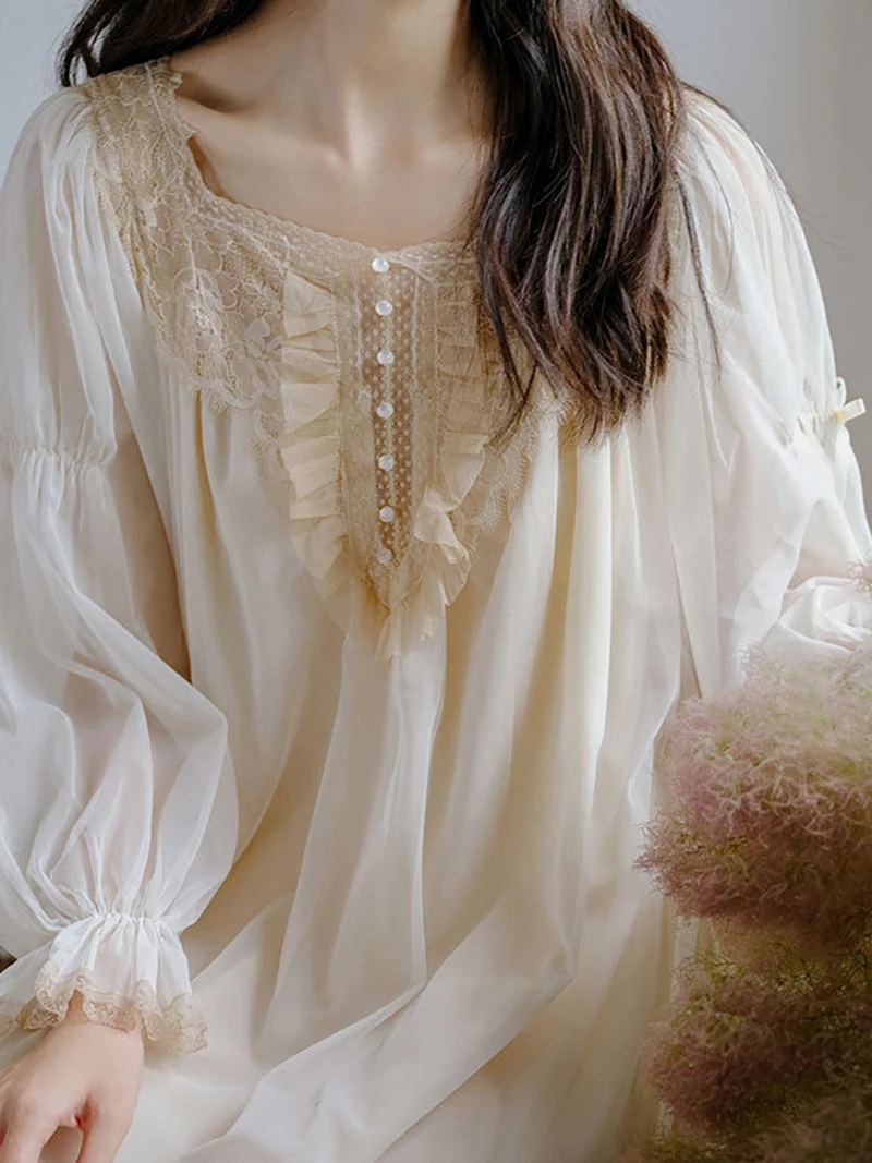 

Pure Cotton Ruffles Vintage Nightgowns Women Robe Nightie Long Dress Victorian Romantic Princess Sleepwear Nightdress Homewear