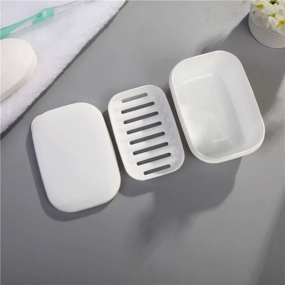 

4PCS with Removable Draining Layer Soap Holder with Lid White Bar Soap Container Soap Dish with Lid