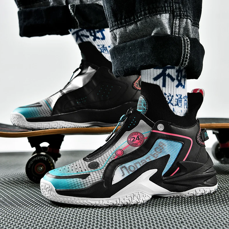 Fashion Zip High Sock Basketball Shoes Unisex Breathable Comfortable Men's Basketball Sneakers Non-Slip Anti-shock Gym Shoes Men