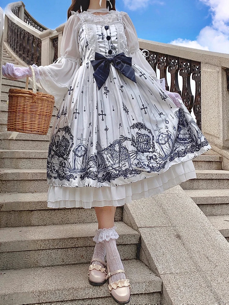 RORORIRI Saint Gravestone Lolita JSK женское декор на пуговицах с бантом пышное мини-платье