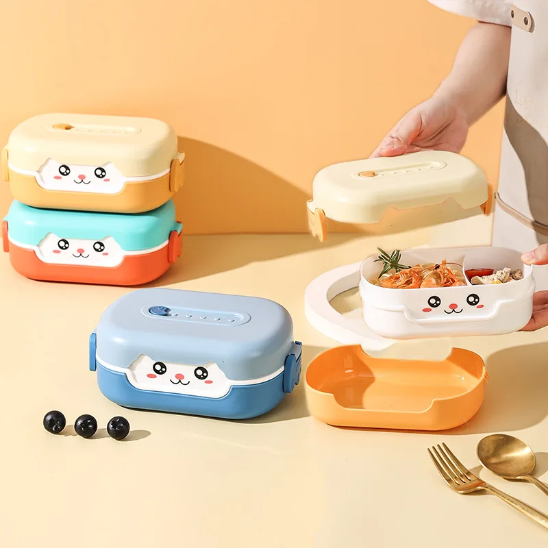 

700Ml Portable Cartoon Lunch Box Level 2 Bento Food Storage Box Sealed Children's Bread Box Bento Box