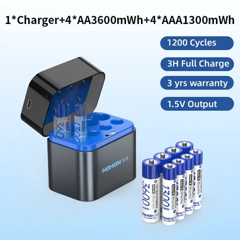 NOHON перезаряжаемые литиевые батарейки AAA 1,5В 2200 мАч
